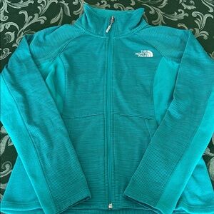 (A) North Face Turquoise Full-Zip Fleece athletic jogging jacket pockets SMALL